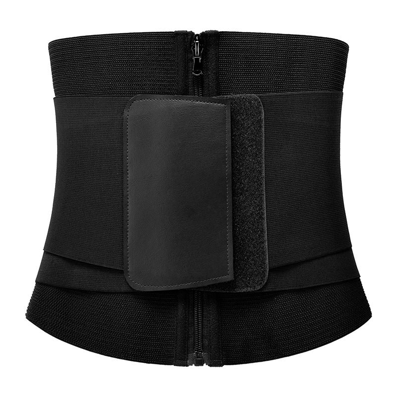 Black waist trainer with a pocket on a white background