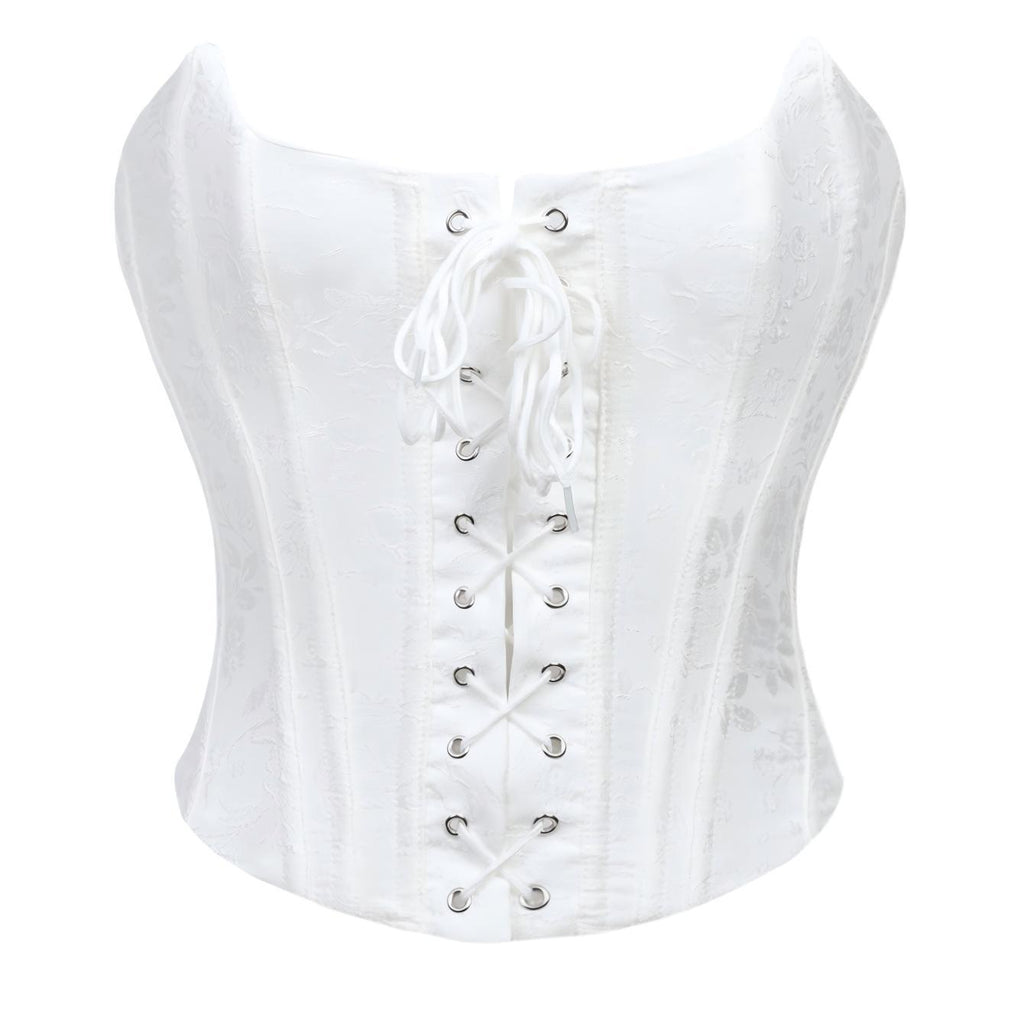 White corset with lace-up front on a white background