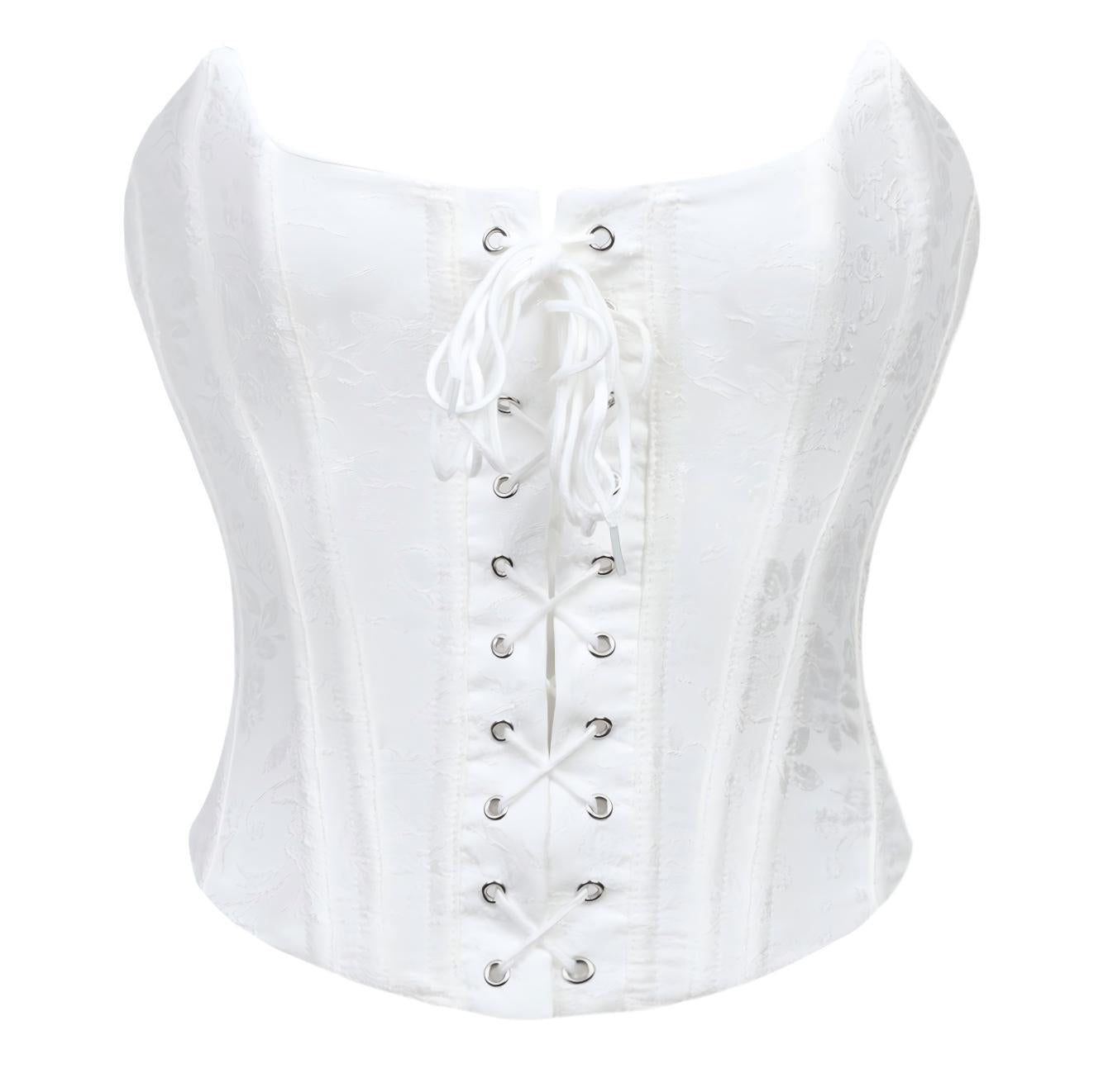 White corset with lace-up front on a white background