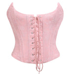 Pink corset with lace-up front on a white background